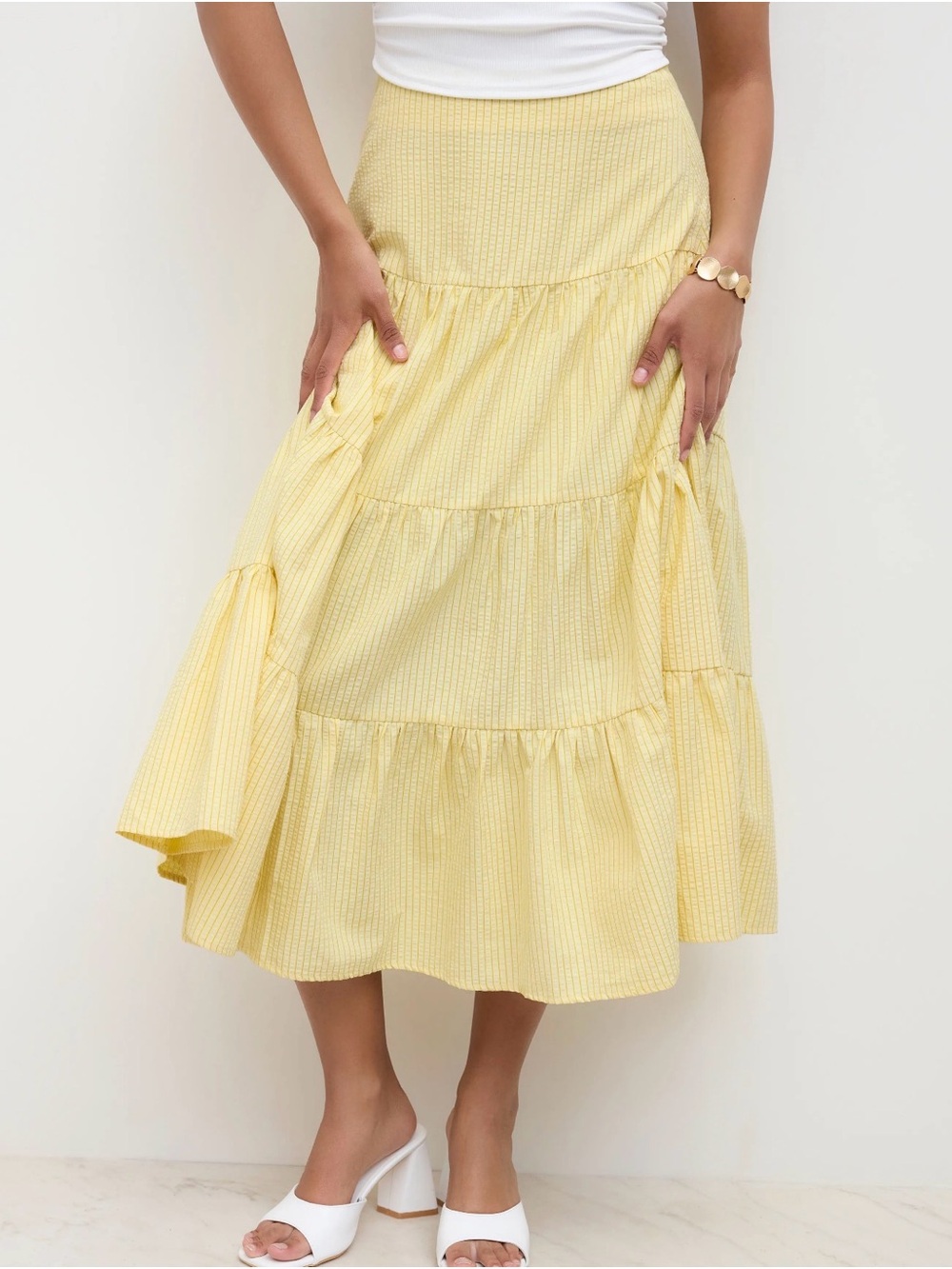 NWT Cotton Blend Tiered Yellow Maxi Skirt